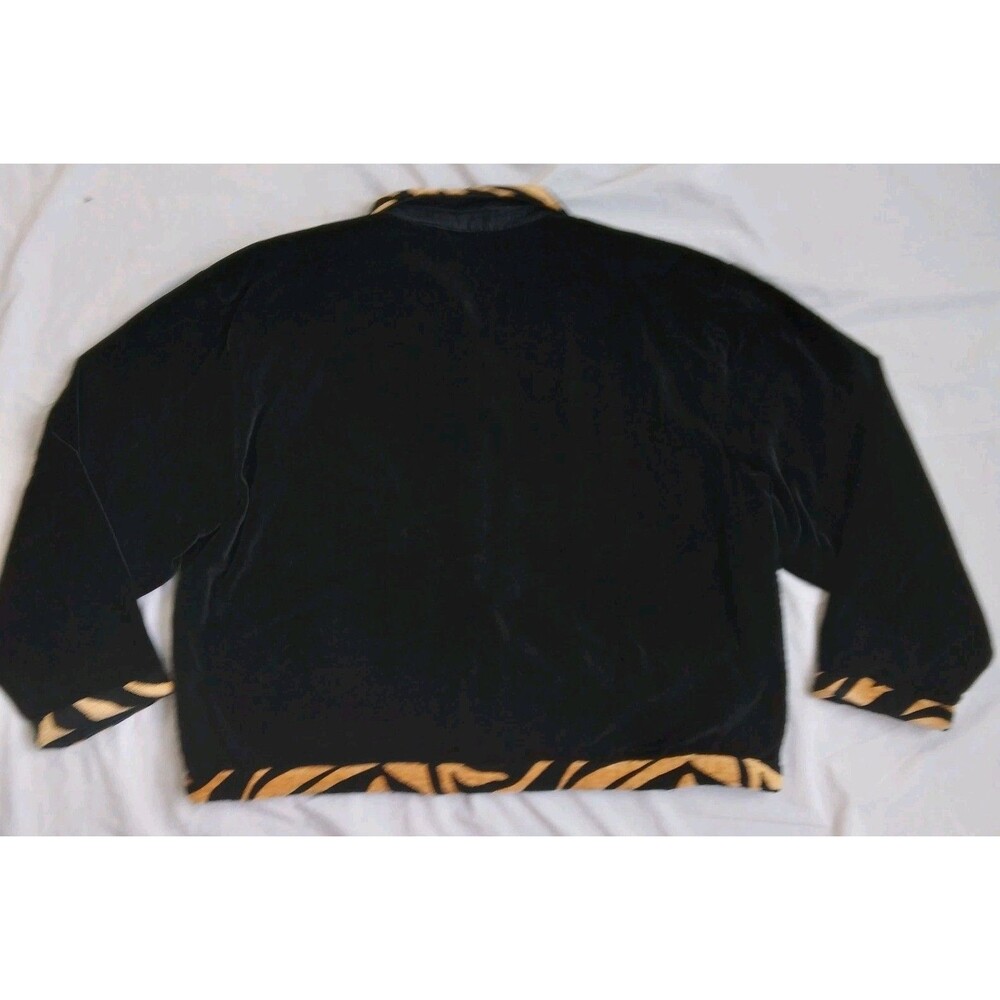 New Direction Blazer Jacket Black Velour Tiger Print 90s Mob Wife Womens Size XL - Picture 7 of 9